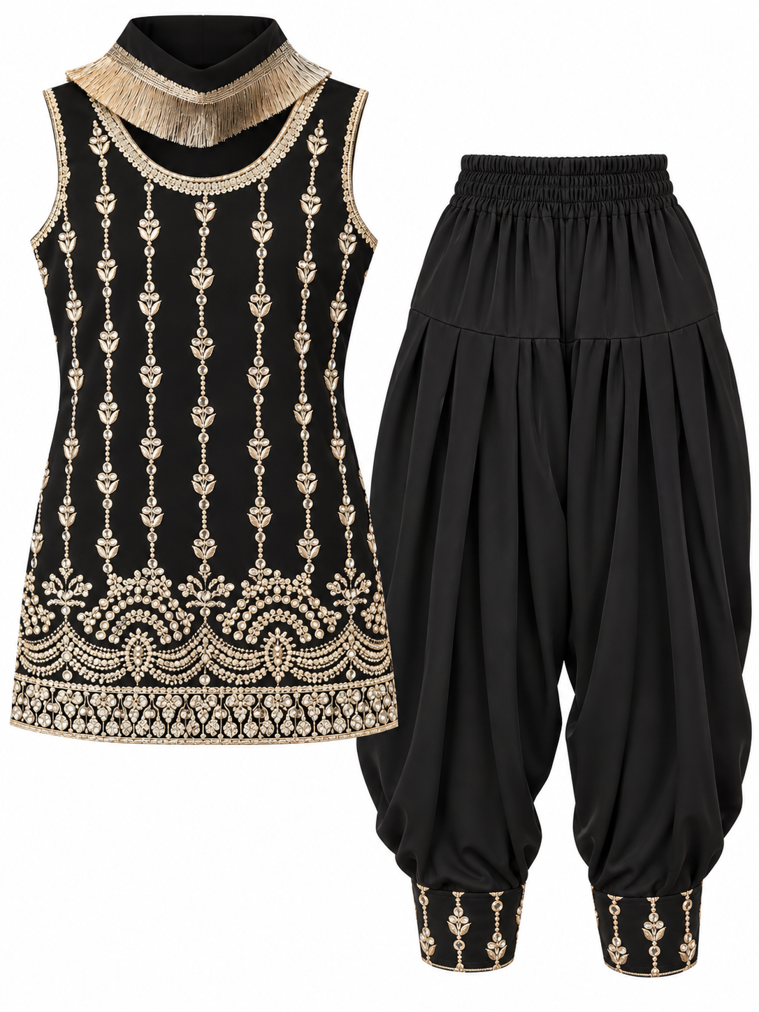 Black & Gold Embroidered Salwar Set for Girls