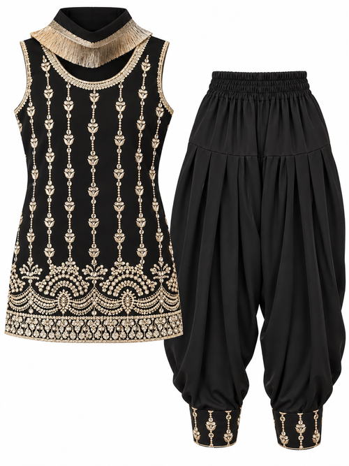 Black & Gold Embroidered Salwar Set for Girls