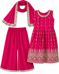 Girls’ Fuchsia Embroidered Palazzo Suit Set