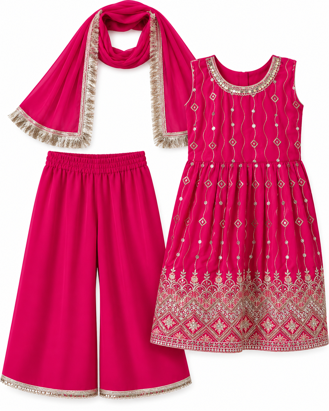 Girls’ Fuchsia Embroidered Palazzo Suit Set