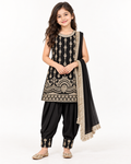 Black & Gold Embroidered Salwar Set for Girls