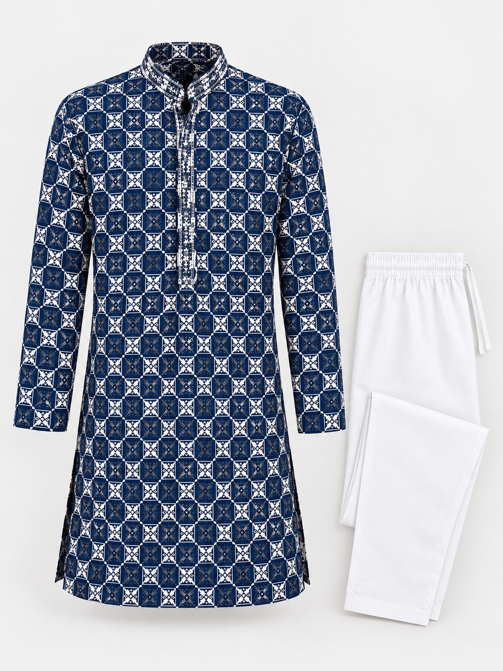 Boys Navy Blue Printed Kurta Pajama Set