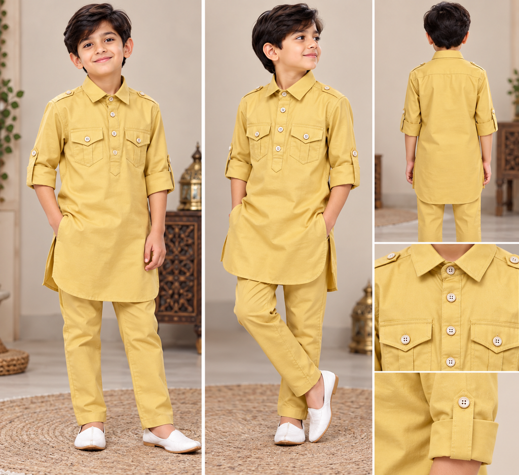 Mustard Yellow Boys Kurta Pant Set