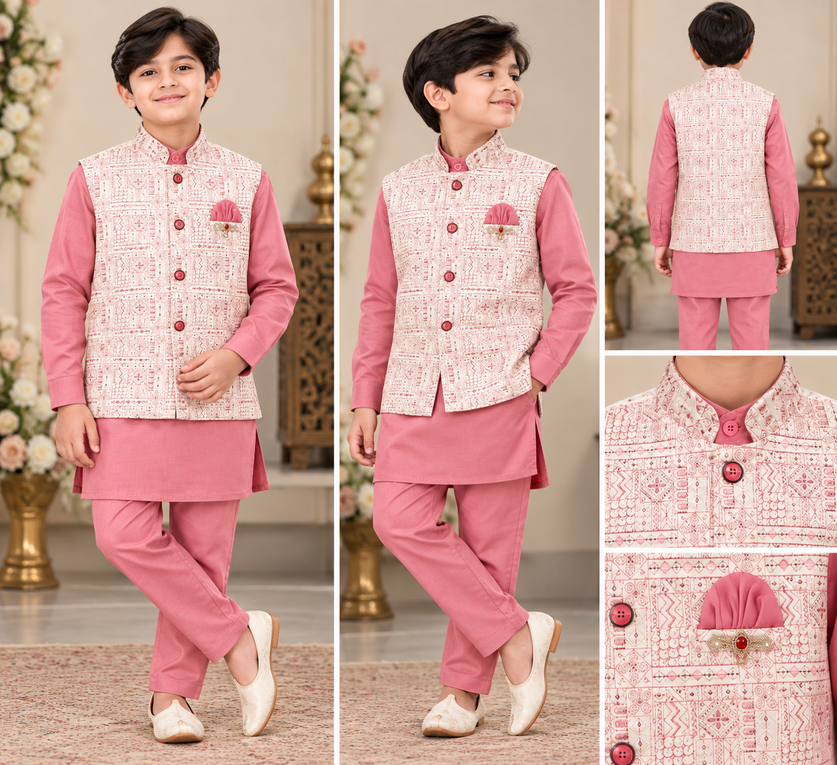 Boys Pink Indo-Western Kurta Jacket Set – Age 10