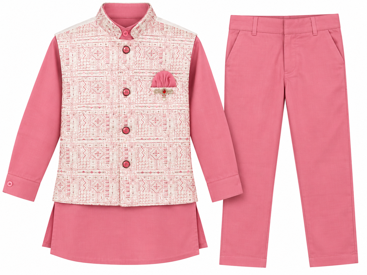 Boys Pink Indo-Western Kurta Jacket Set – Age 10