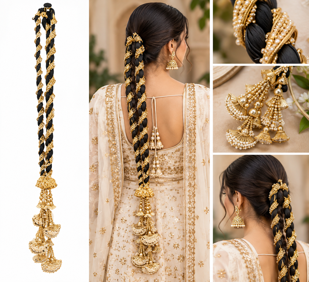 Black & Gold Bridal Parandi Hair Accessory