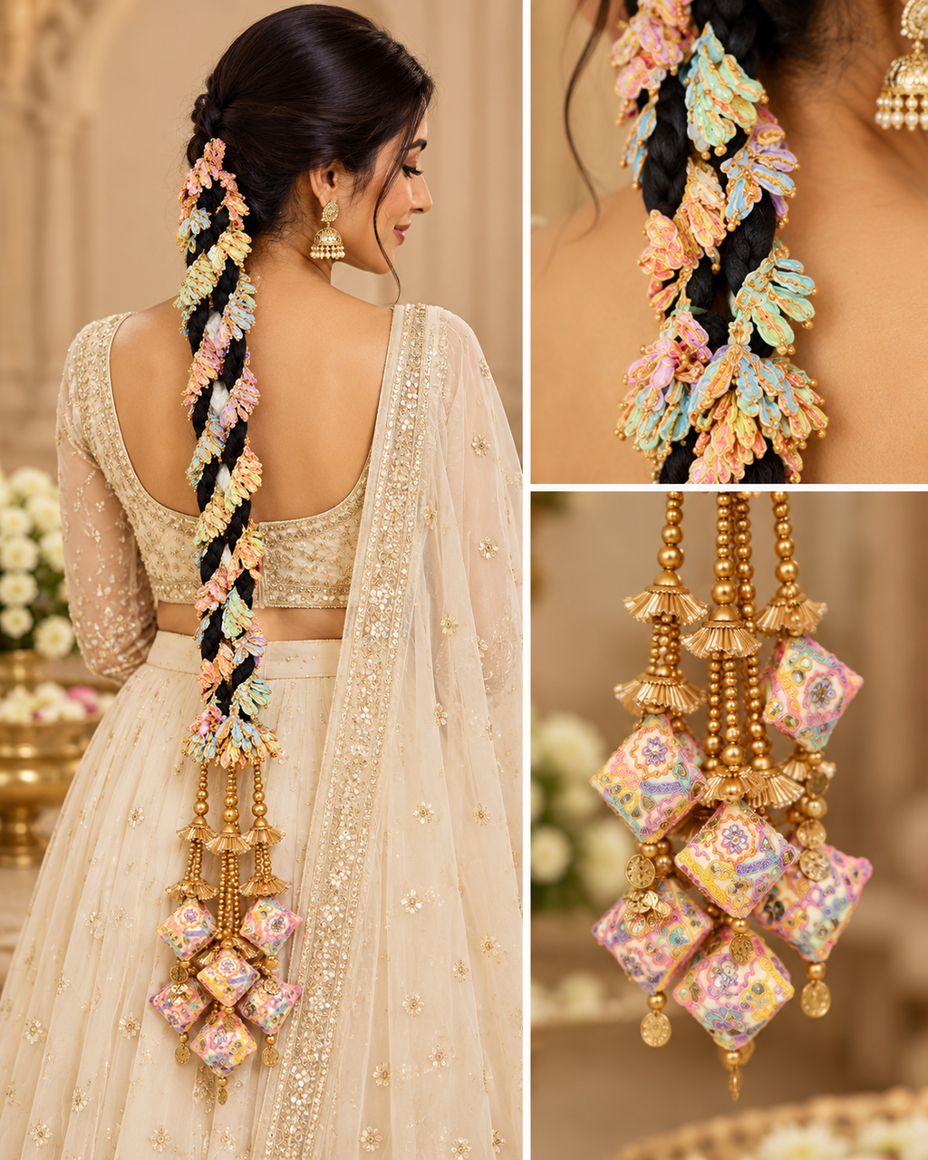 Black & Gold Bridal Parandi Hair Accessory