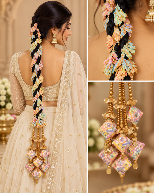 Black & Gold Bridal Parandi Hair Accessory