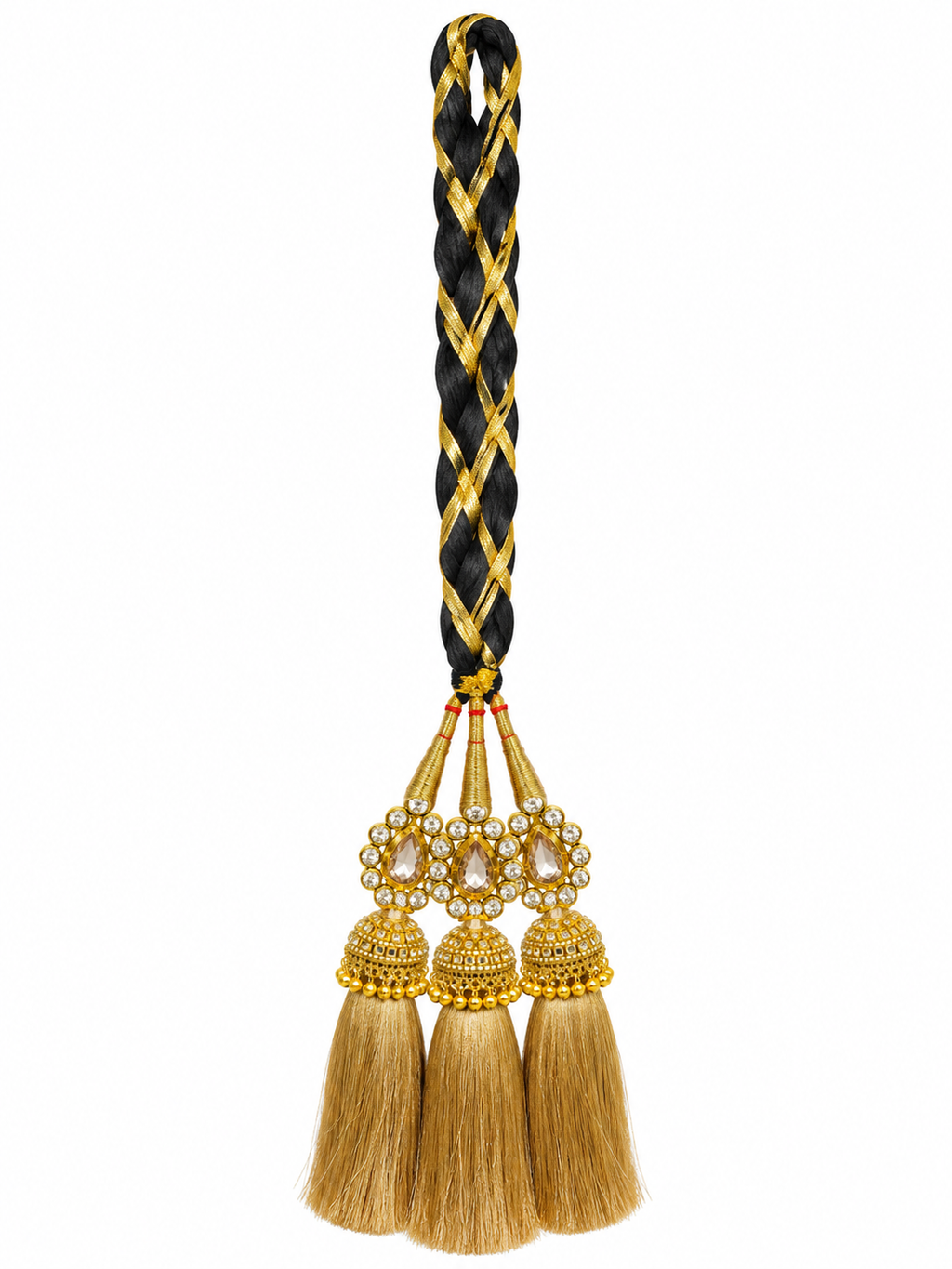 Black & Gold Bridal Parandi with Jhumka Tassels
