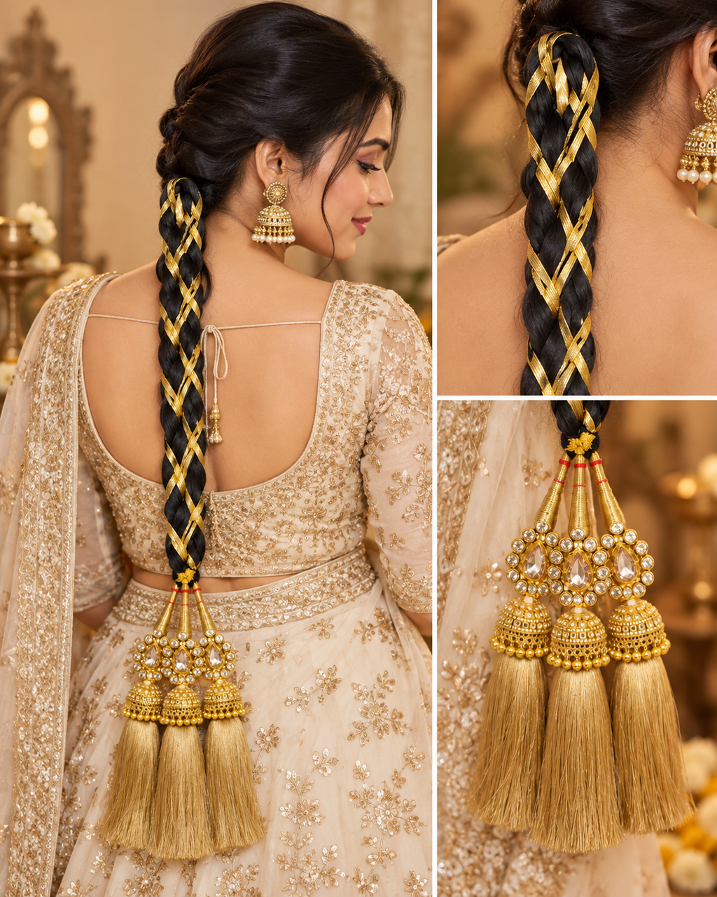 Black & Gold Bridal Parandi with Jhumka Tassels