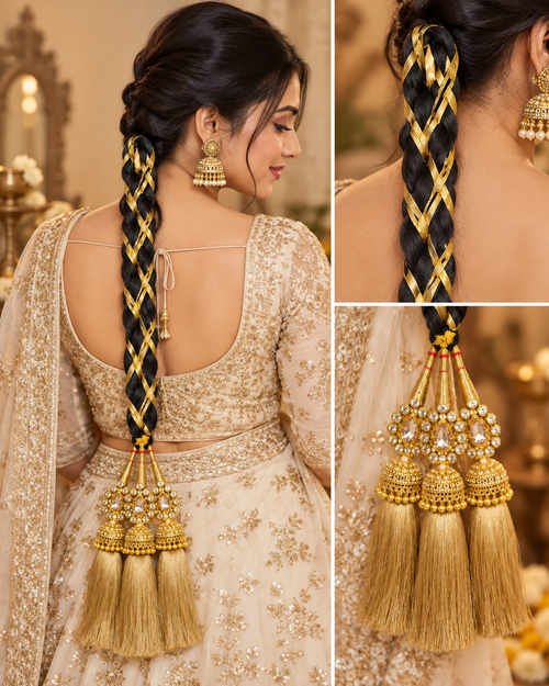 Black & Gold Bridal Parandi with Jhumka Tassels
