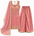 Dusty Rose Embroidered 3-Piece Palazzo Suit Set
