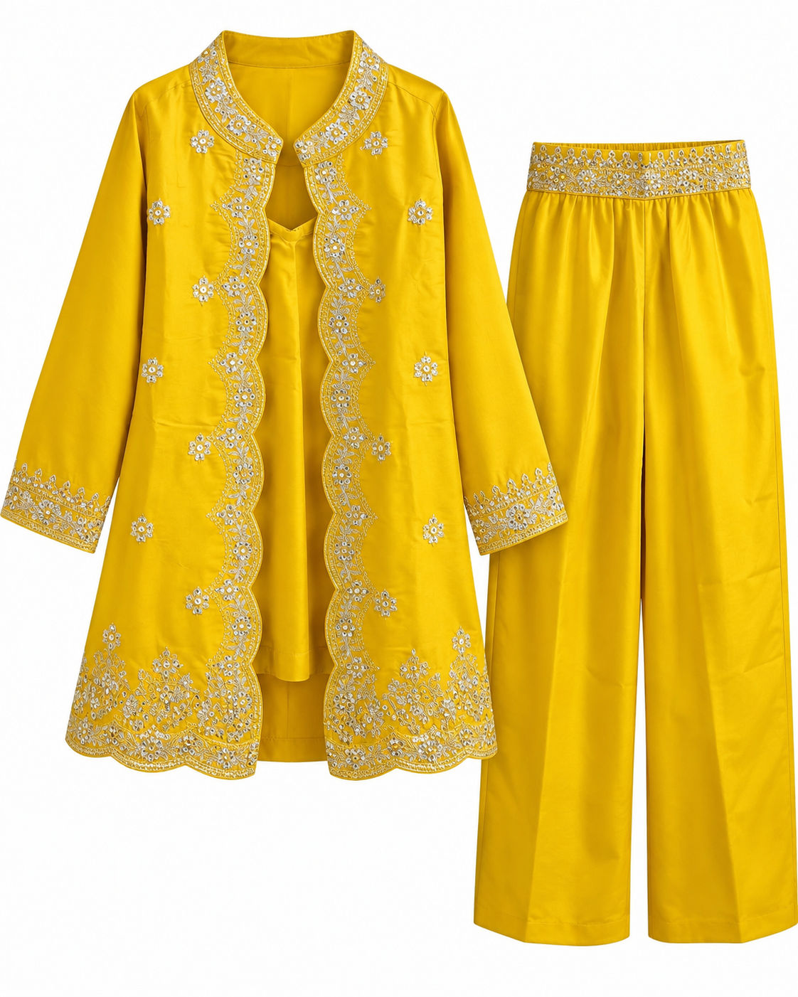 Girls’ Embroidered 3-Piece Jacket & Palazzo Set – Available in 2 Designs