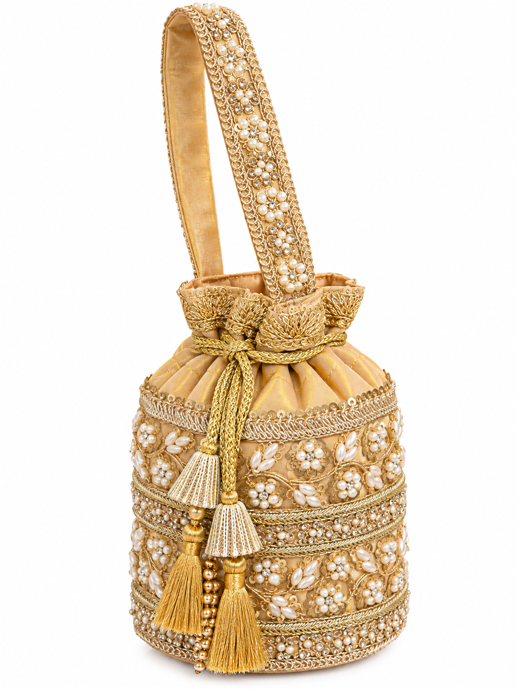 Golden Pearl Embroidered Potli Bag