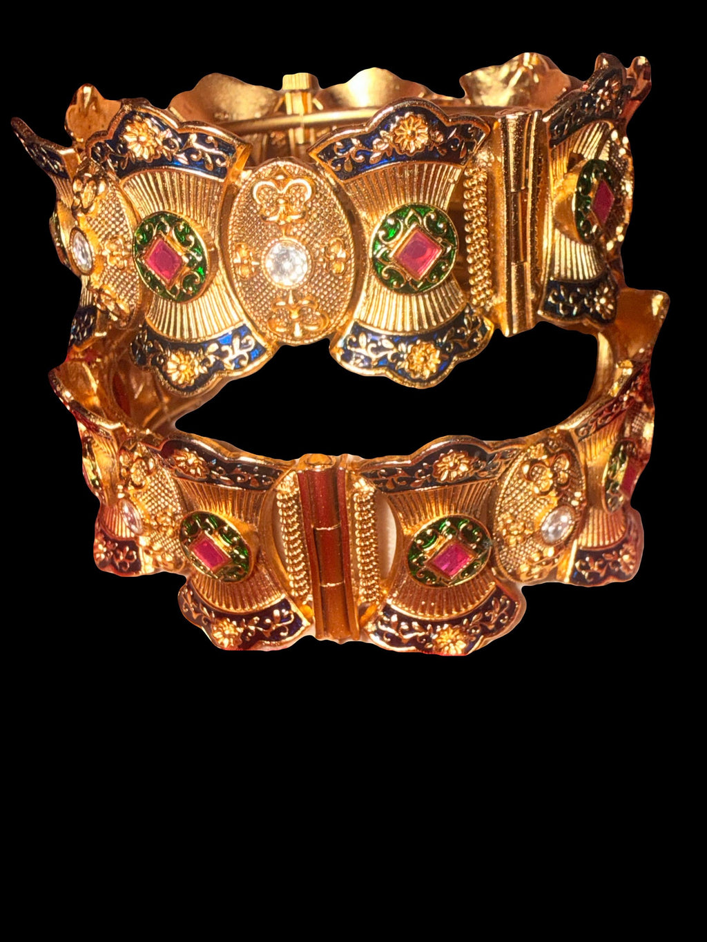 Gold-tone enamel bangle set size 2.6 – crystal-style detail