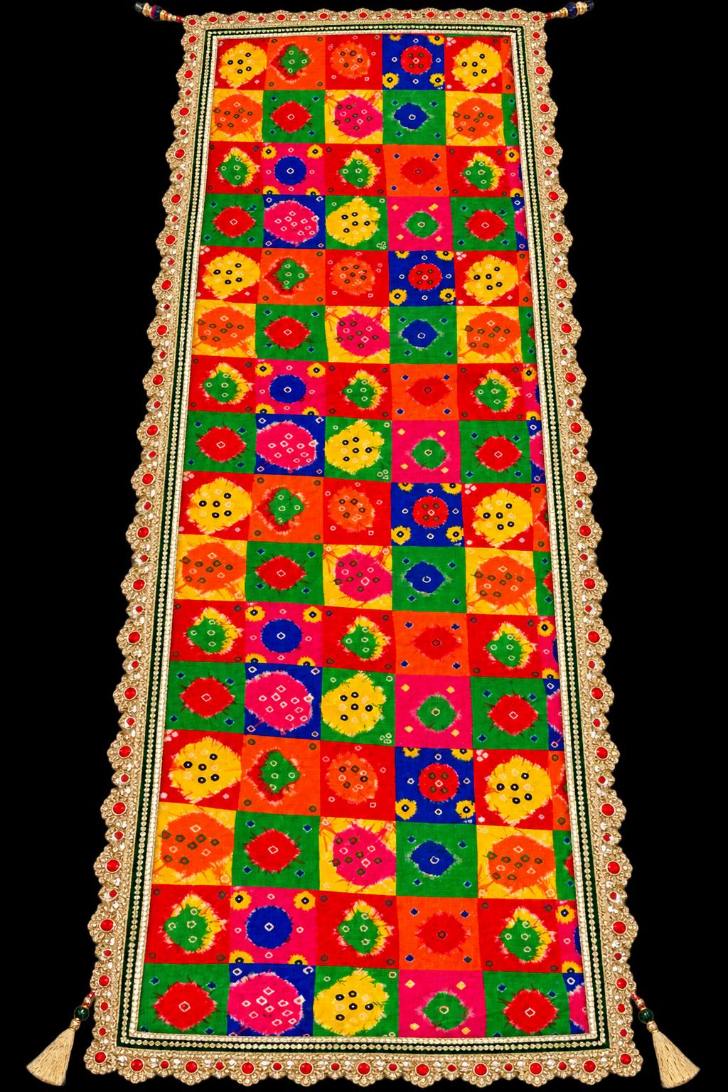 Colorful patchwork-style traditional dupatta – border and motif detail
