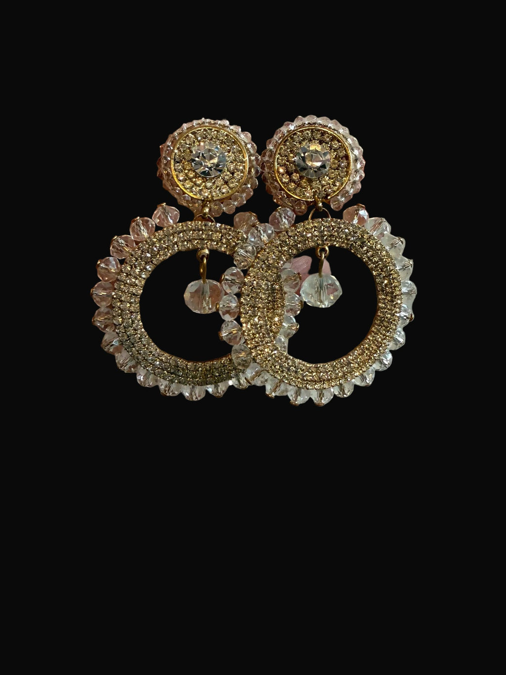Gold-tone crystal hoop earrings with clear stone drops