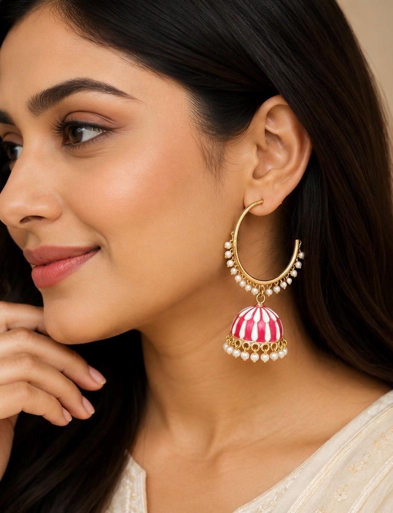 Beaded gold-tone hoop earrings