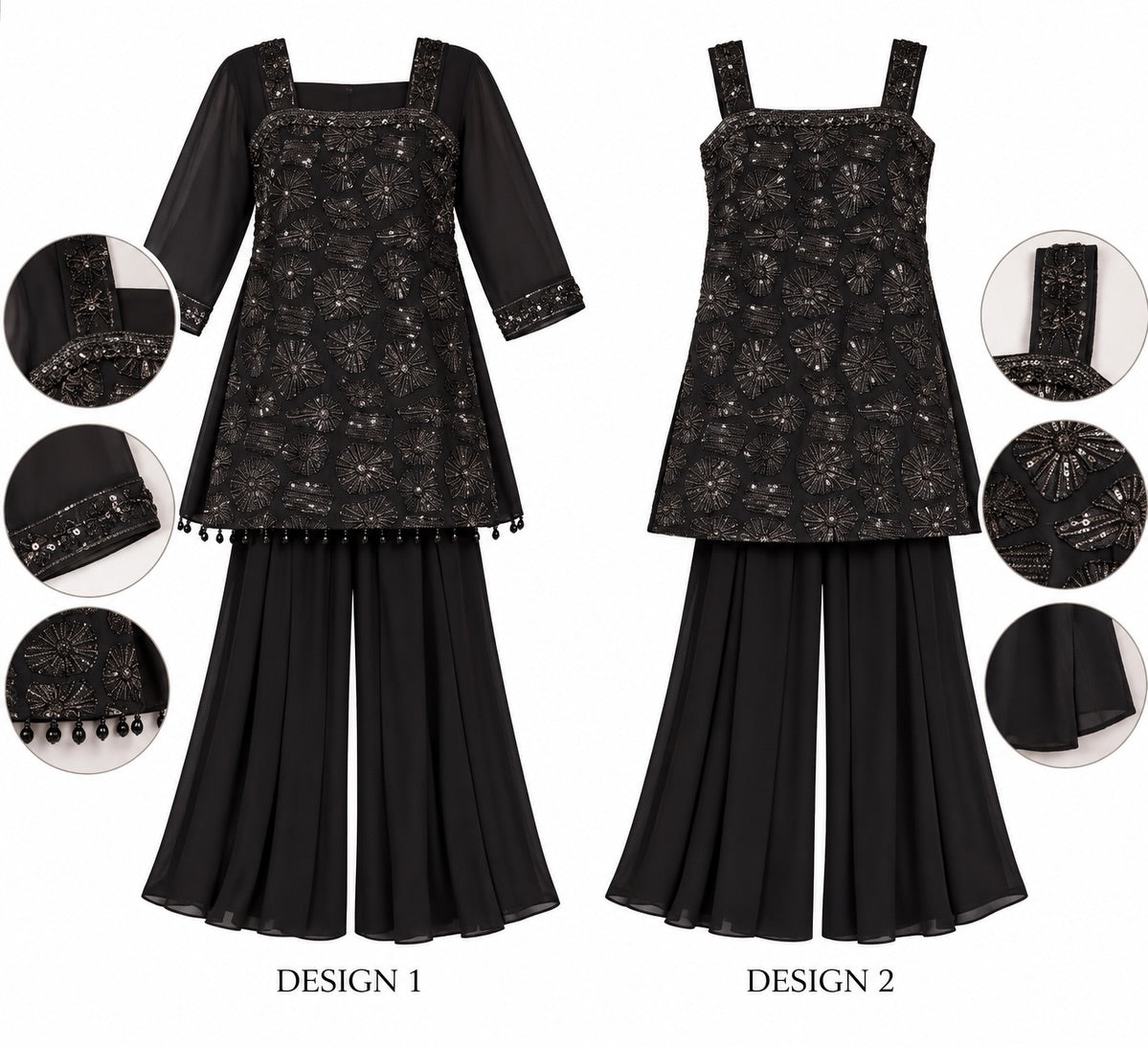 Black Sequin Palazzo Set with 2 designs