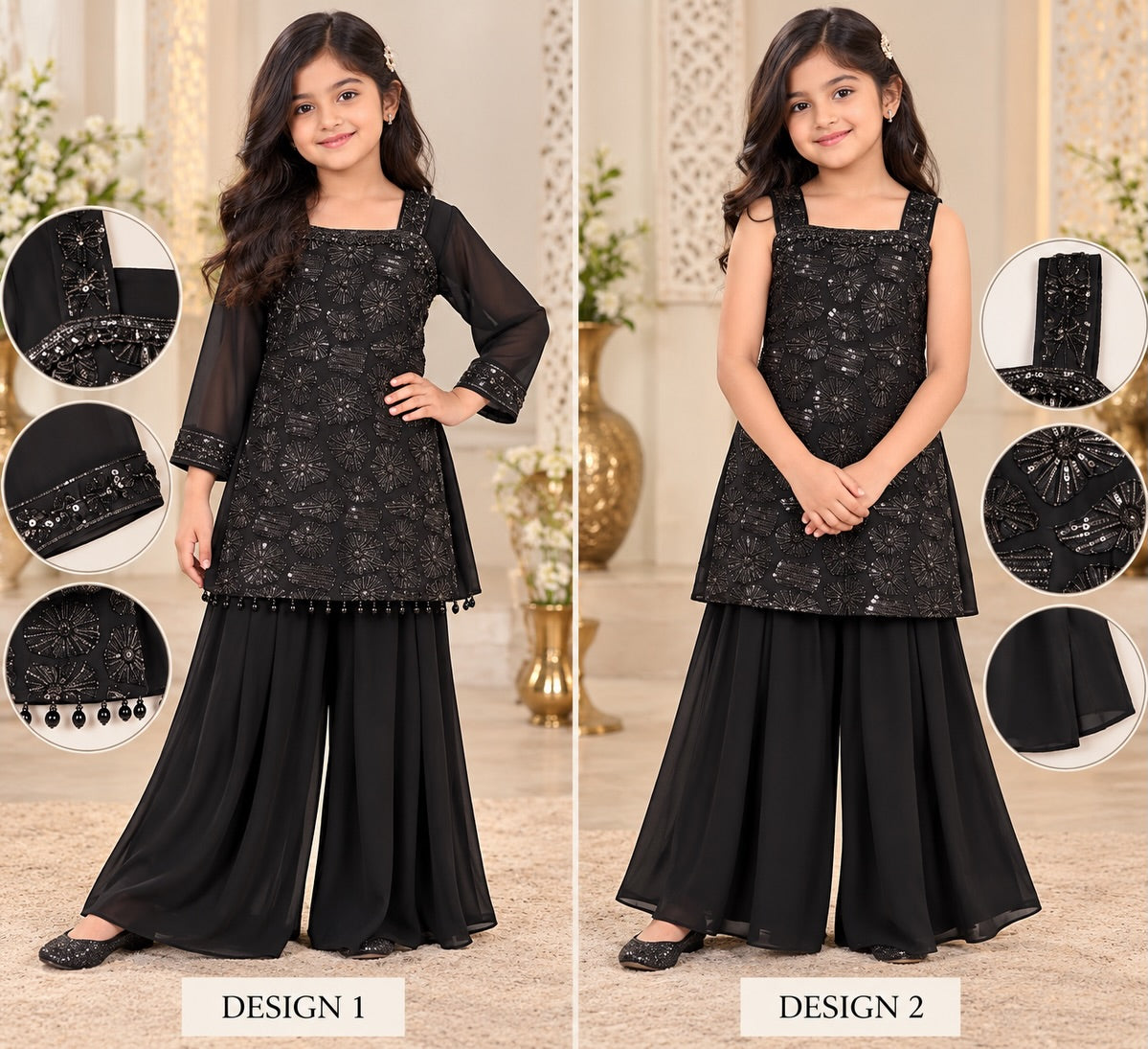 Black Sequin Palazzo Set with 2 designs