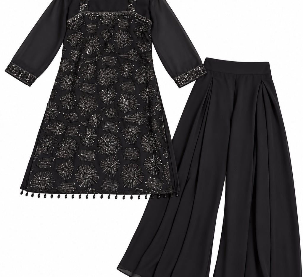 Black Sequin Palazzo Set with 2 designs