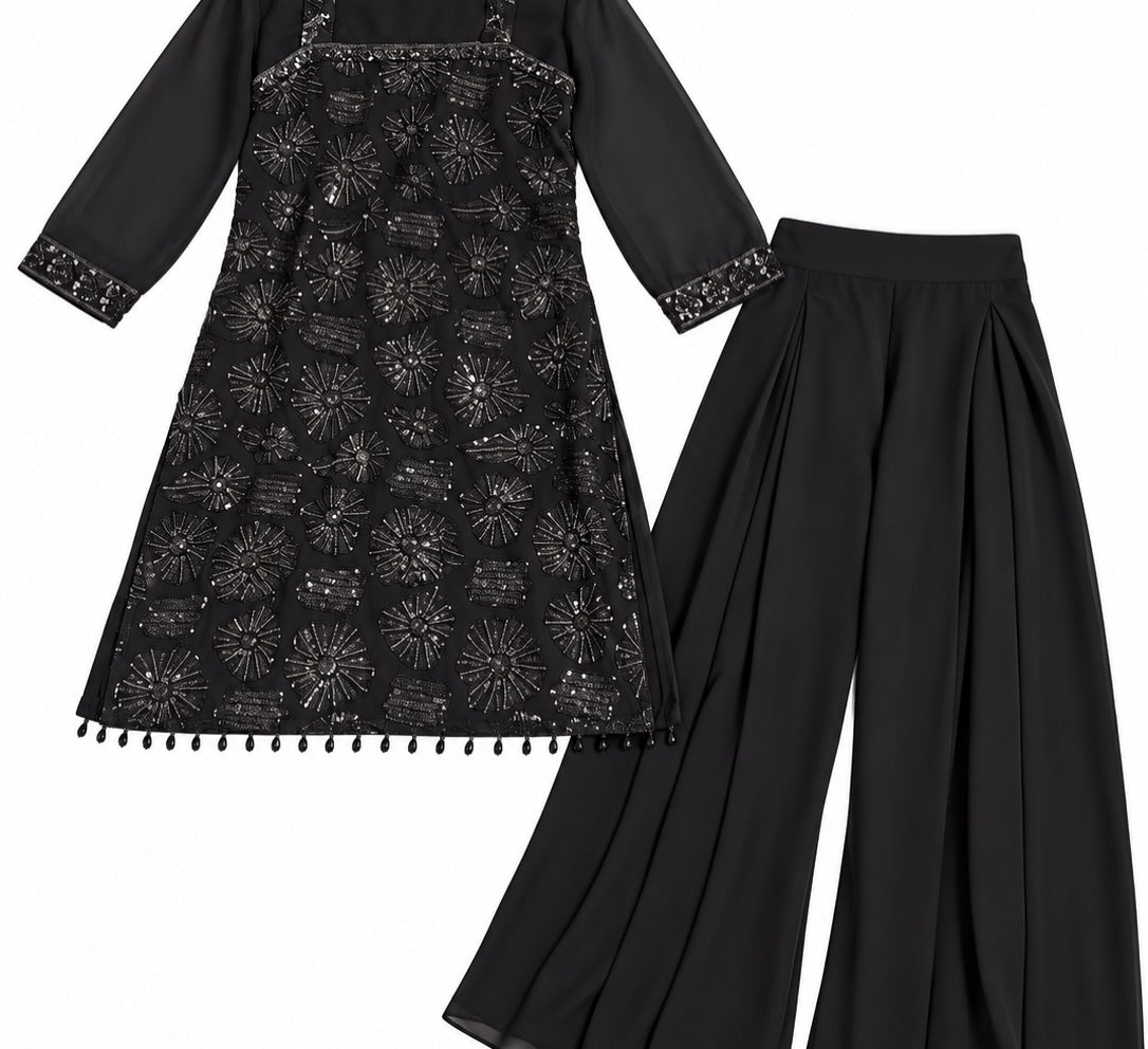 Black Sequin Palazzo Set with 2 designs