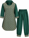 Emerald Green Embroidered Girls Suit Set