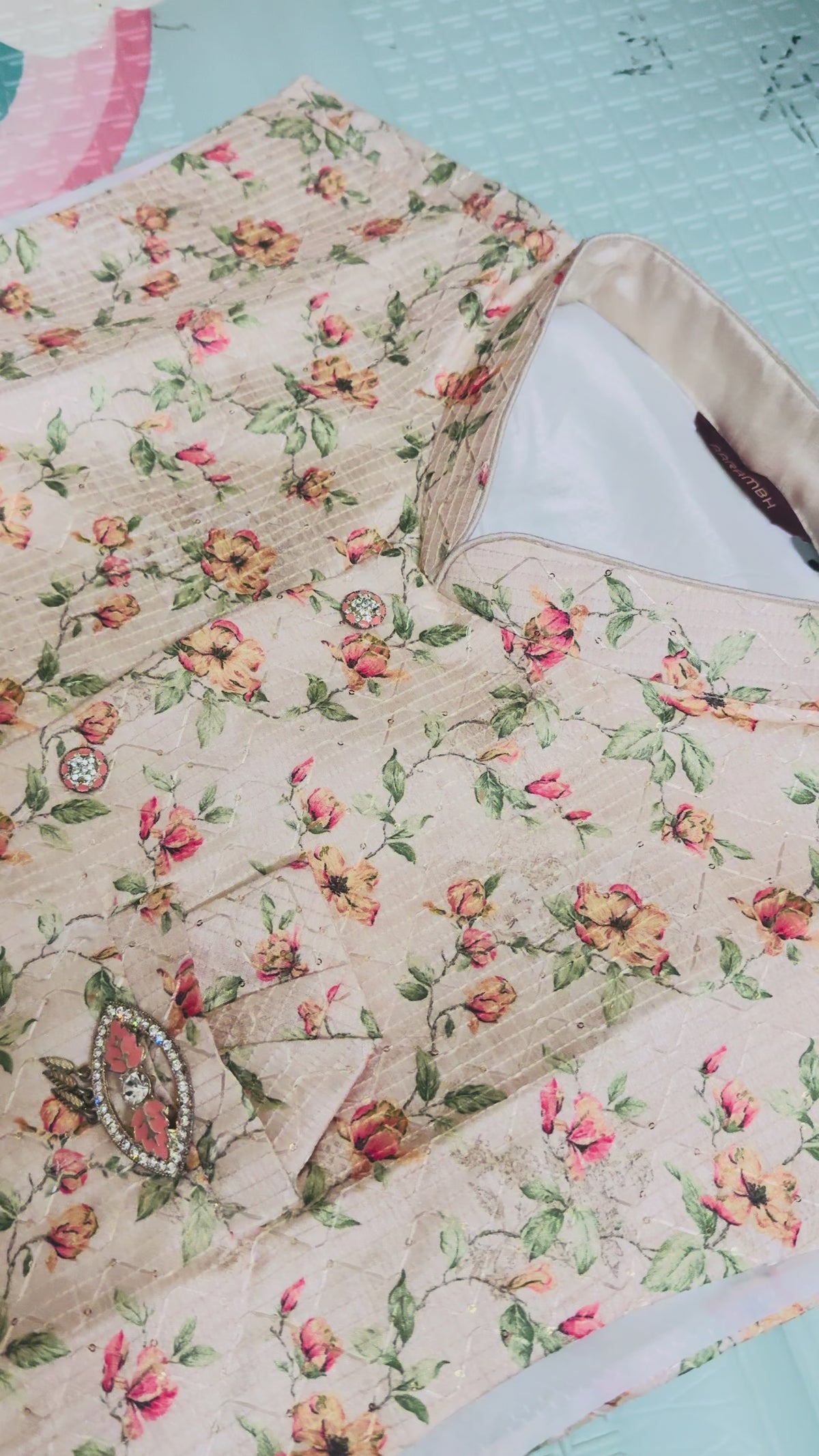 Men’s Cream Kurta Pajama with Floral Nehru Jacket