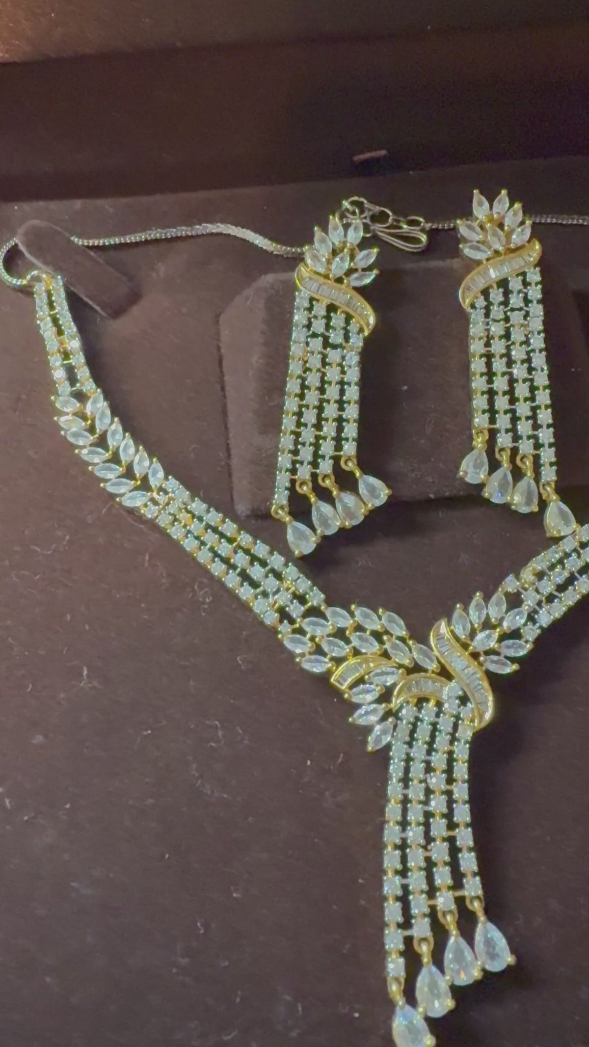 Gold-Plated CZ Floral Bridal Necklace Set